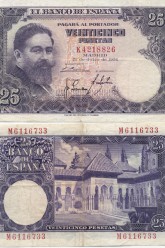 アルベニス肖像25ペセタ紙幣(1954年)