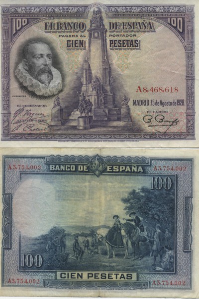 セルバンテス肖像100ペセタ紙幣(1928年)