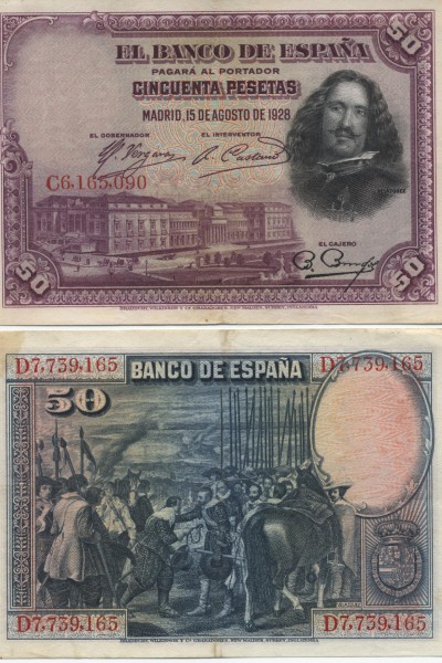 ベラスケス肖像50ペセタ紙幣(1928年)